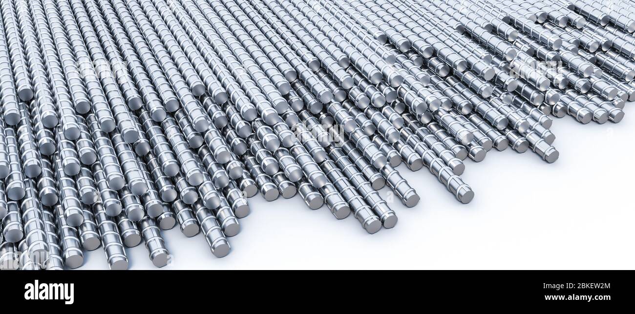 group of rebar on white background. landscape format, nobody around, 3d
