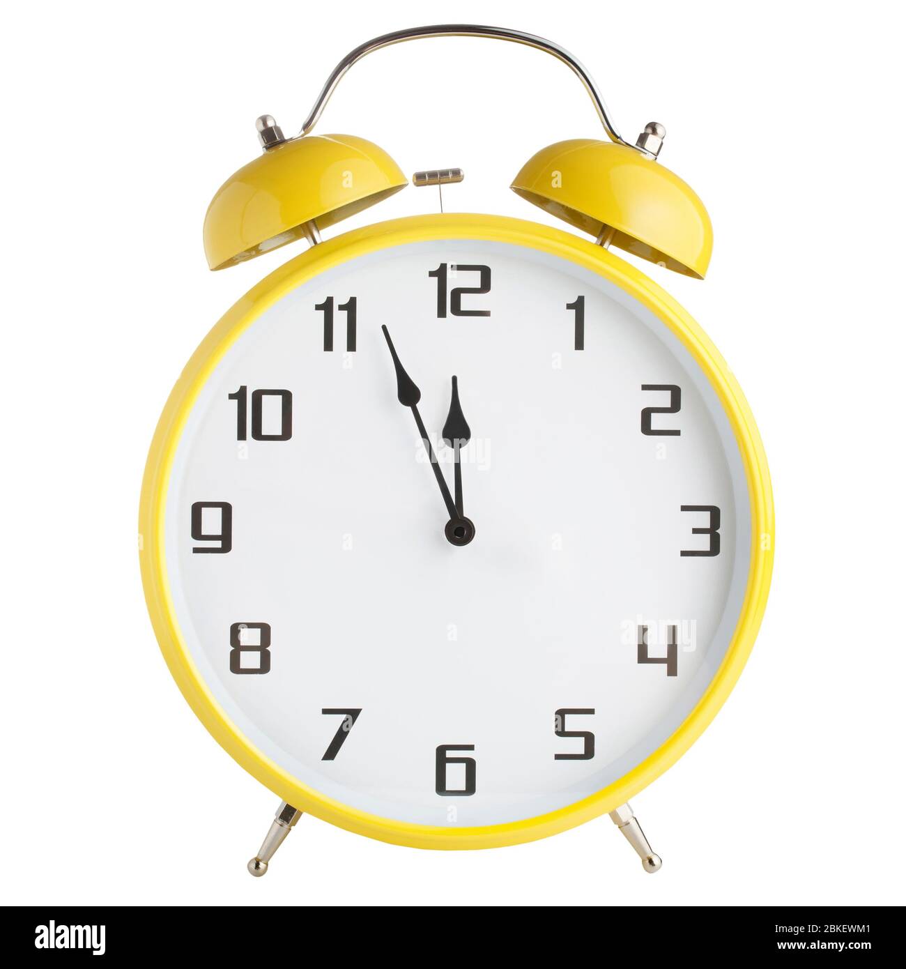 Analog yellow alarm clock isolated on white background Stock Photo