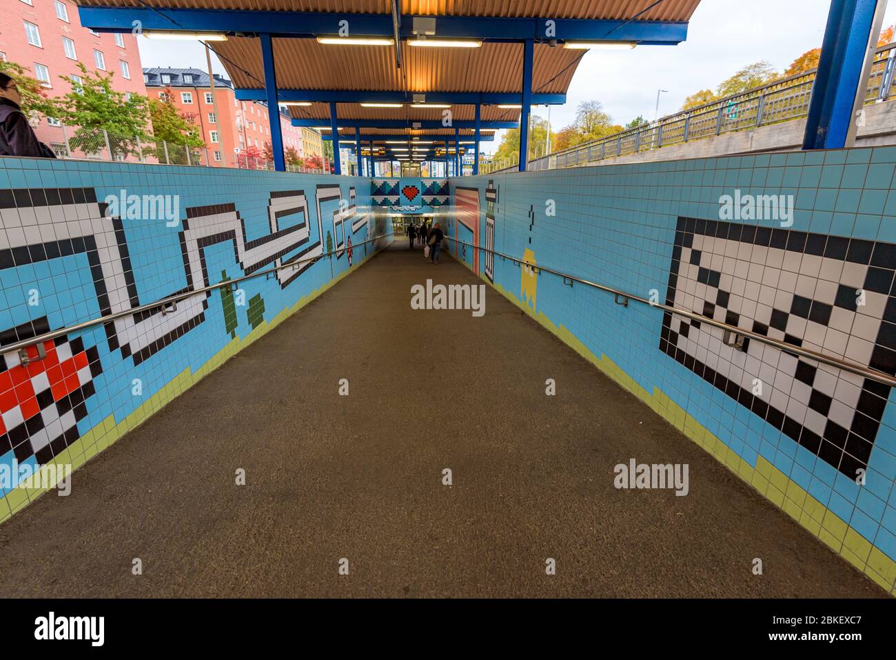 Stockholm, Sweden. Thorildsplan station - 8-bit games themed subway ...