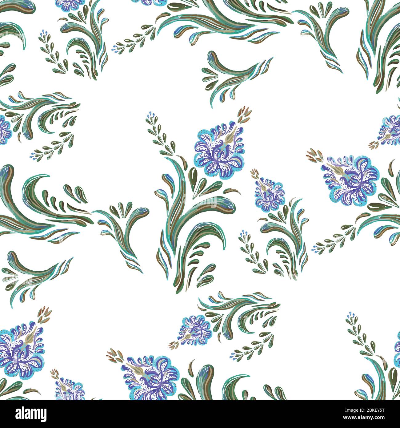 Seamless vector vintage pattern with blue flowers on a white background ...