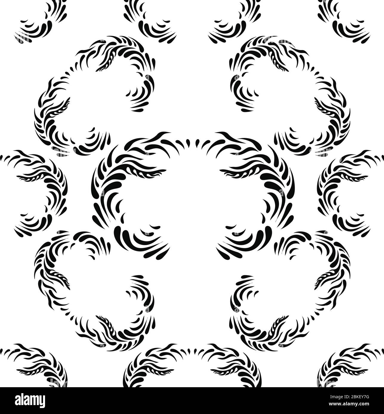 Black seamless floral pattern on white background. Black and white ...