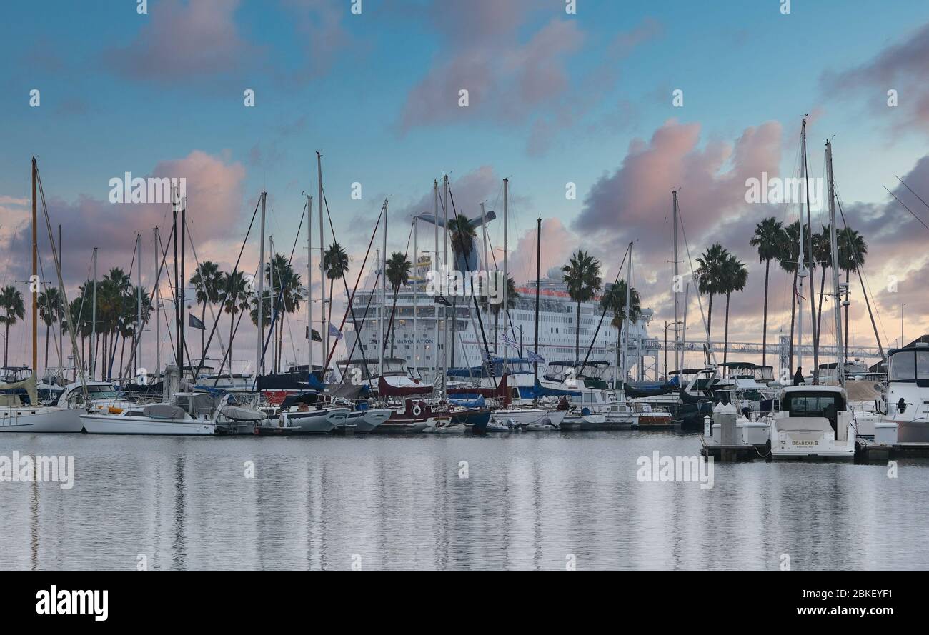 Cruise Ship Beyond Long Beach Marina Stock Photo Alamy