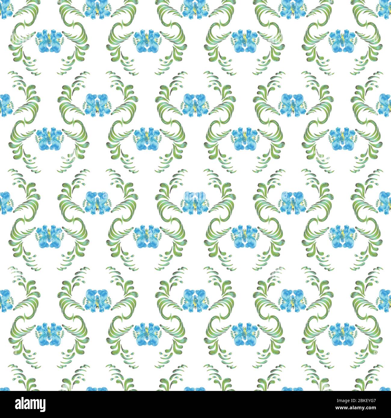 Seamless vector vintage pattern with blue flowers on a white background ...
