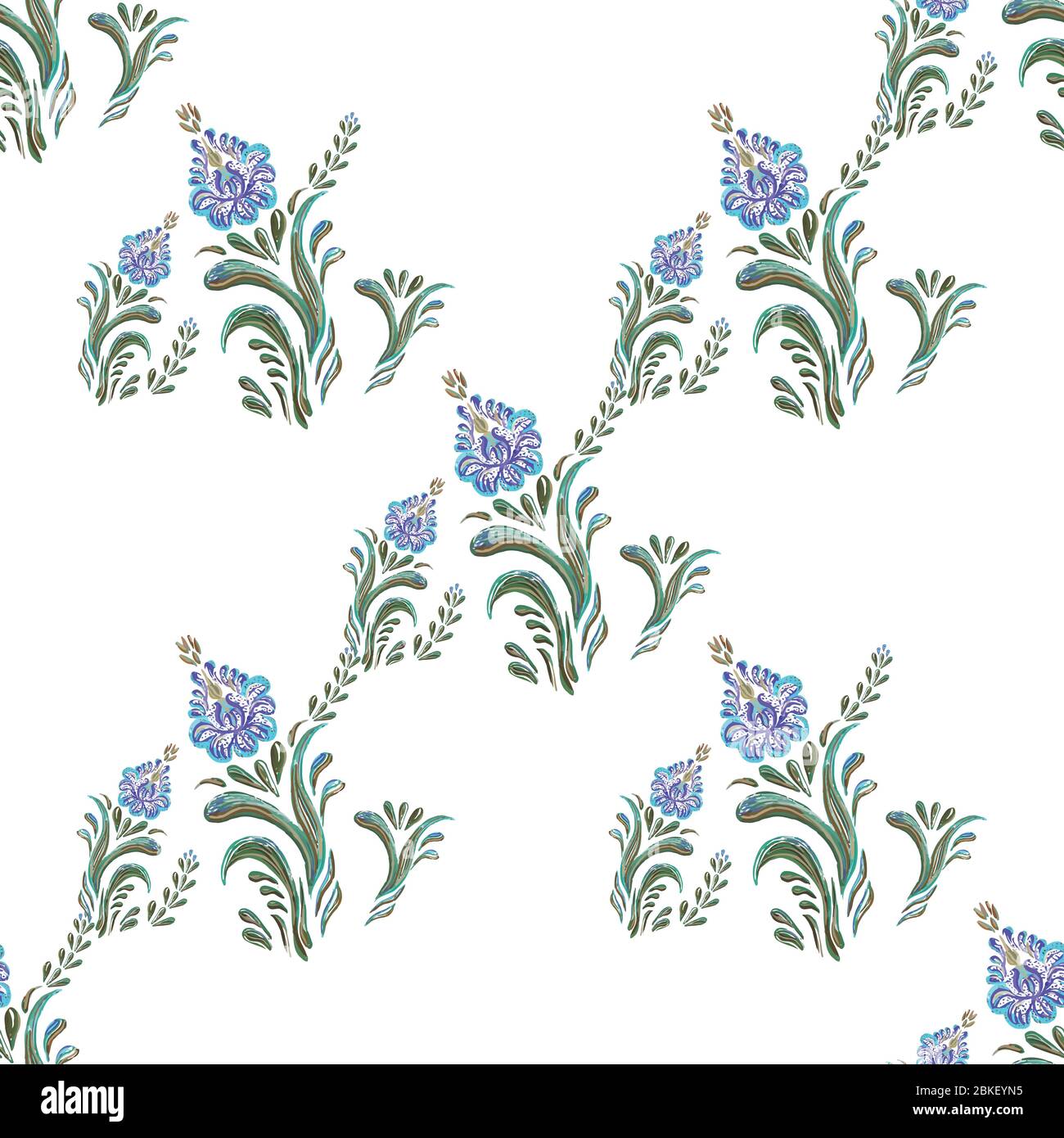 Seamless vector vintage pattern with blue flowers on a white background ...