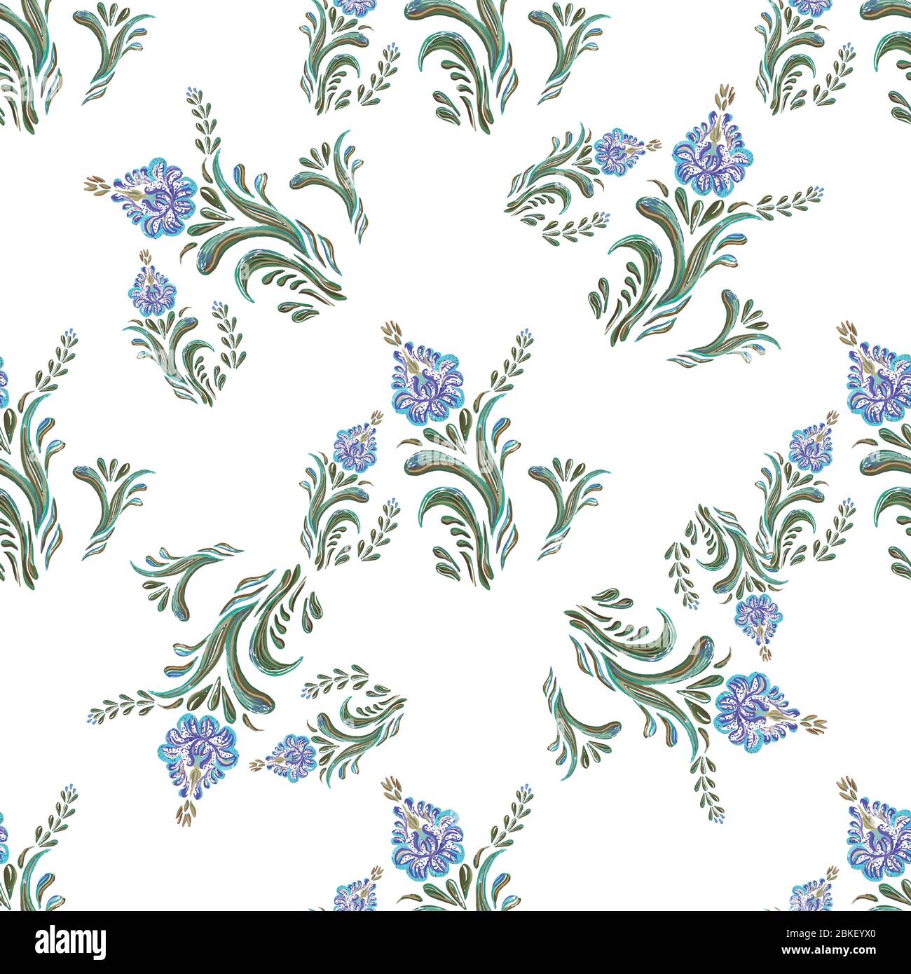 Seamless vector vintage pattern with blue flowers on a white background ...