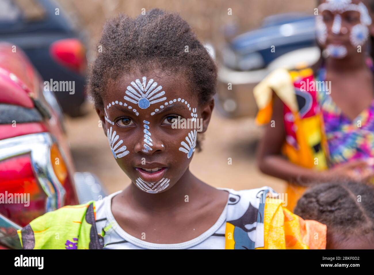 Native young girl with traditional face painting, Diego Suarez, Antsiranana, Madagascar Stock Photo