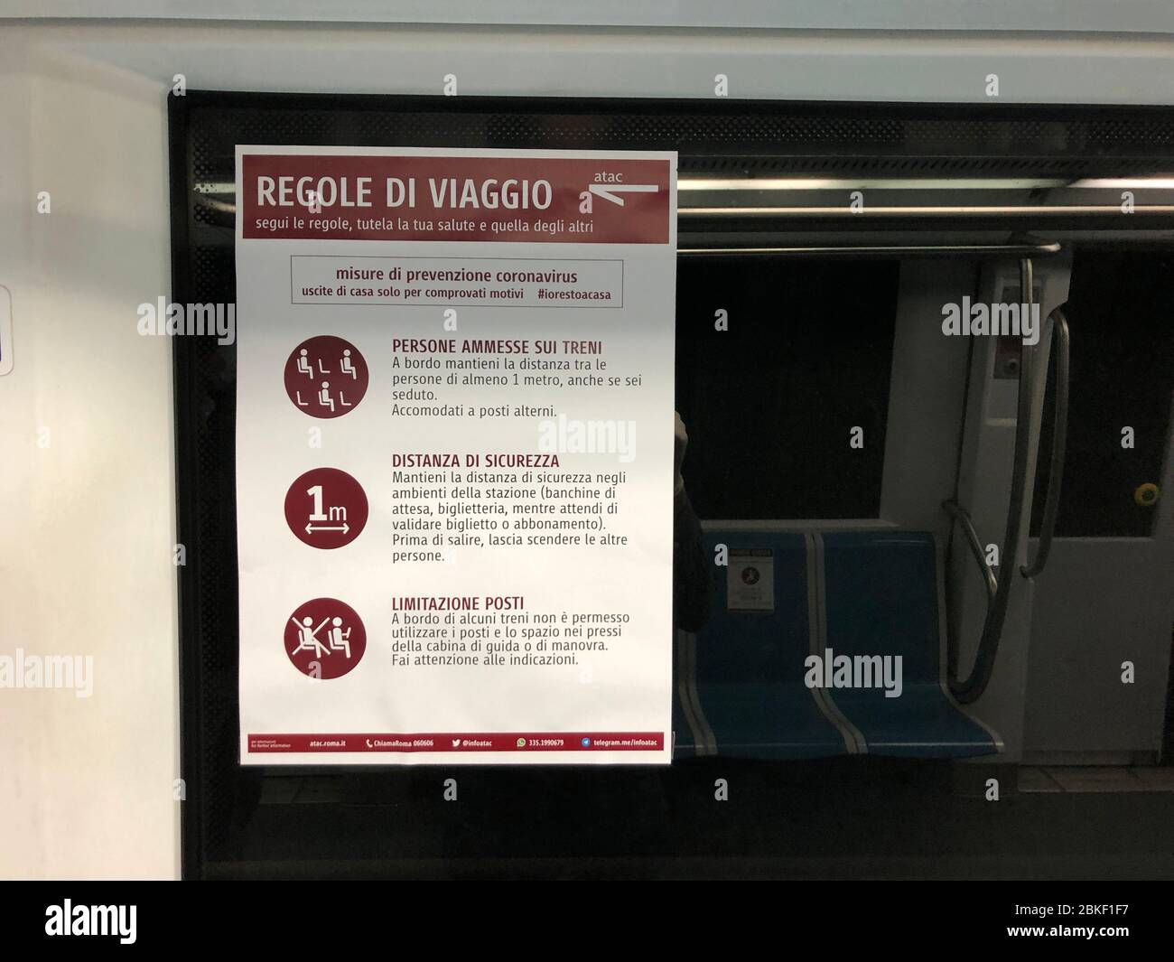 Rom, Italy. 04th May, 2020. A large sticker in the subway informs about distance rules in the Corona crisis. After almost two long months, Italy has relaxed the curfews, which were among the strictest in Europe. Credit: Alvise Armellini/dpa/Alamy Live News Stock Photo
