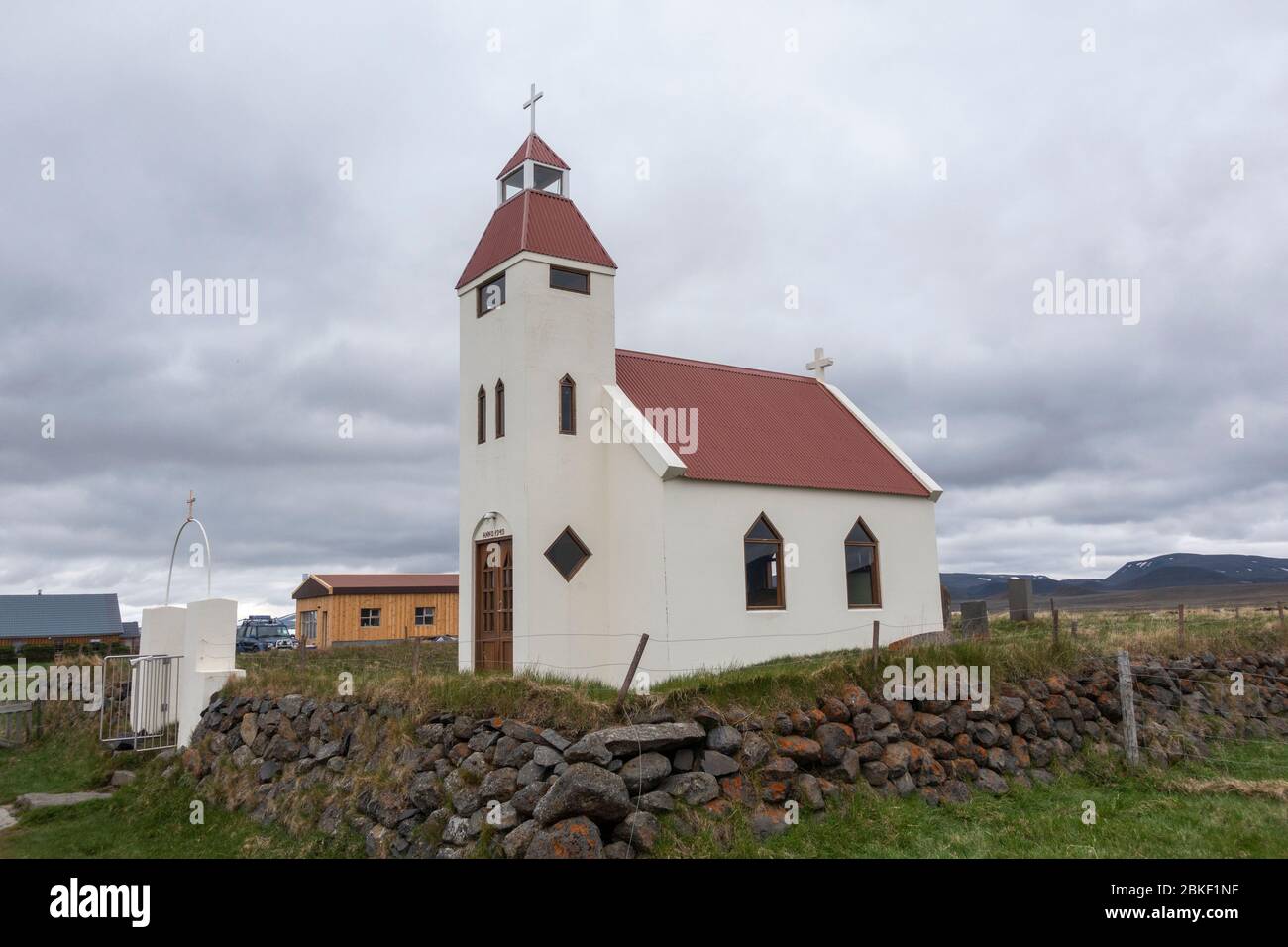 The tiny church in the isolate farm settlement of Möðrudalur, Norður-Múlasýsla, Eastern Iceland. Stock Photo