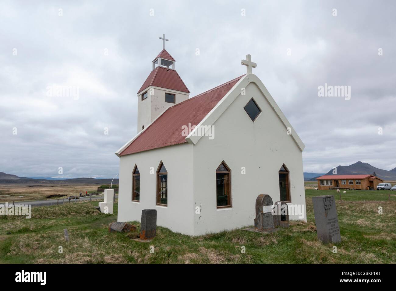 The tiny church in the isolate farm settlement of Möðrudalur, Norður-Múlasýsla, Eastern Iceland. Stock Photo