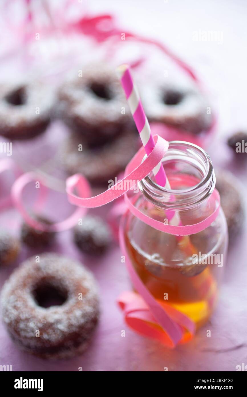 Sugar donuts and traditional finnish drink sima Stock Photo