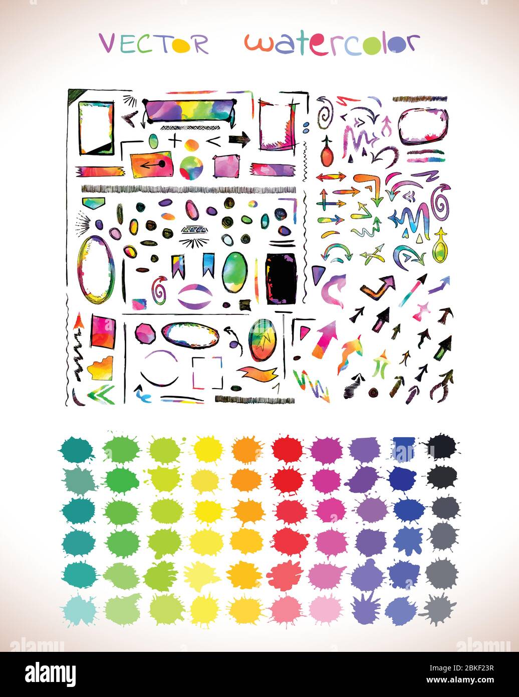 Colorful watercolor vector arrows. Vector design elements isolated on white background Stock Vector
