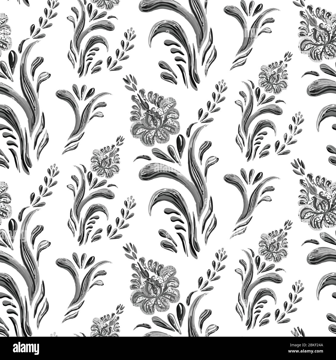 Floral seamless pattern. Black and white vector background Stock Vector ...