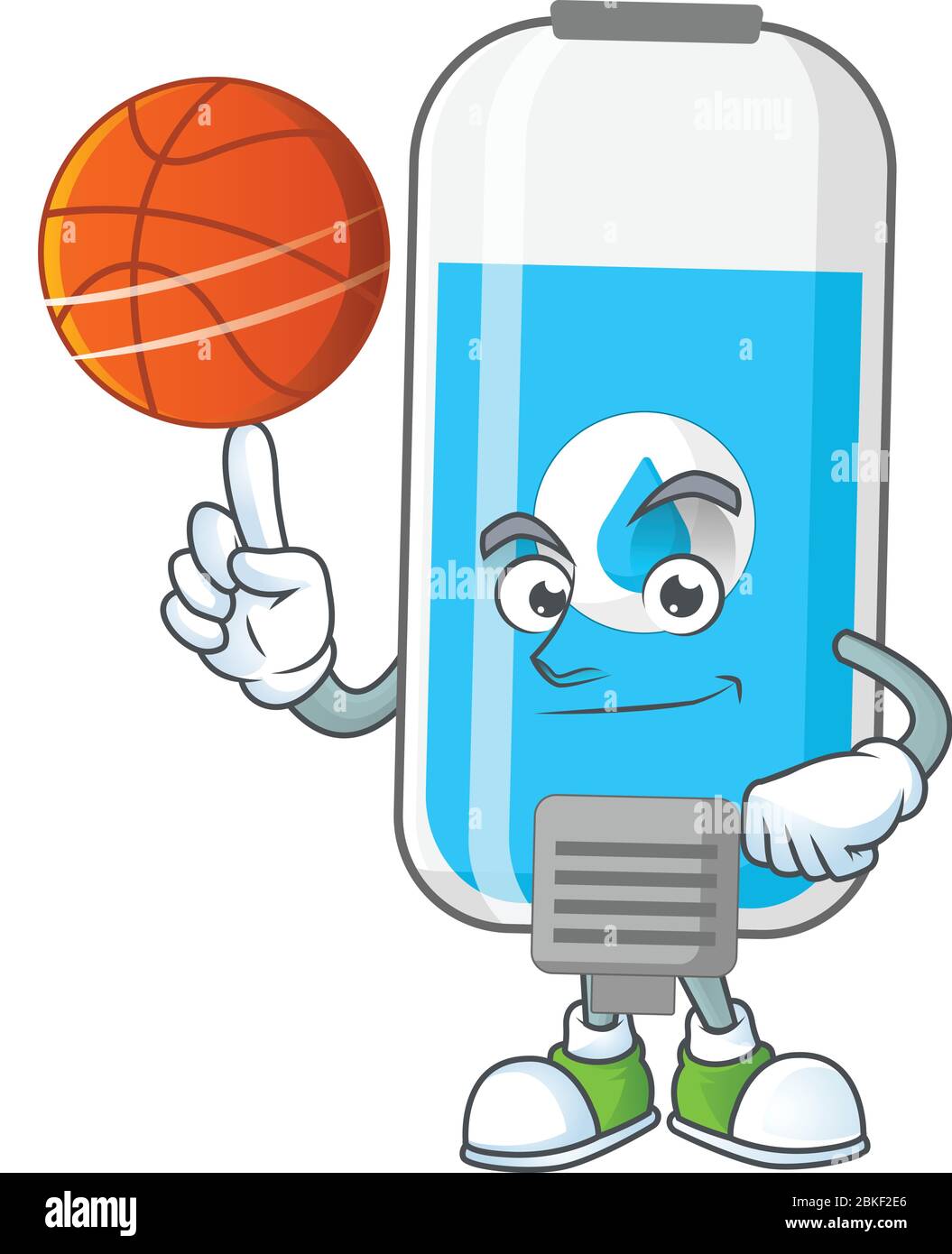 An athletic wall hand sanitizer cartoon design style playing basketball Stock Vector