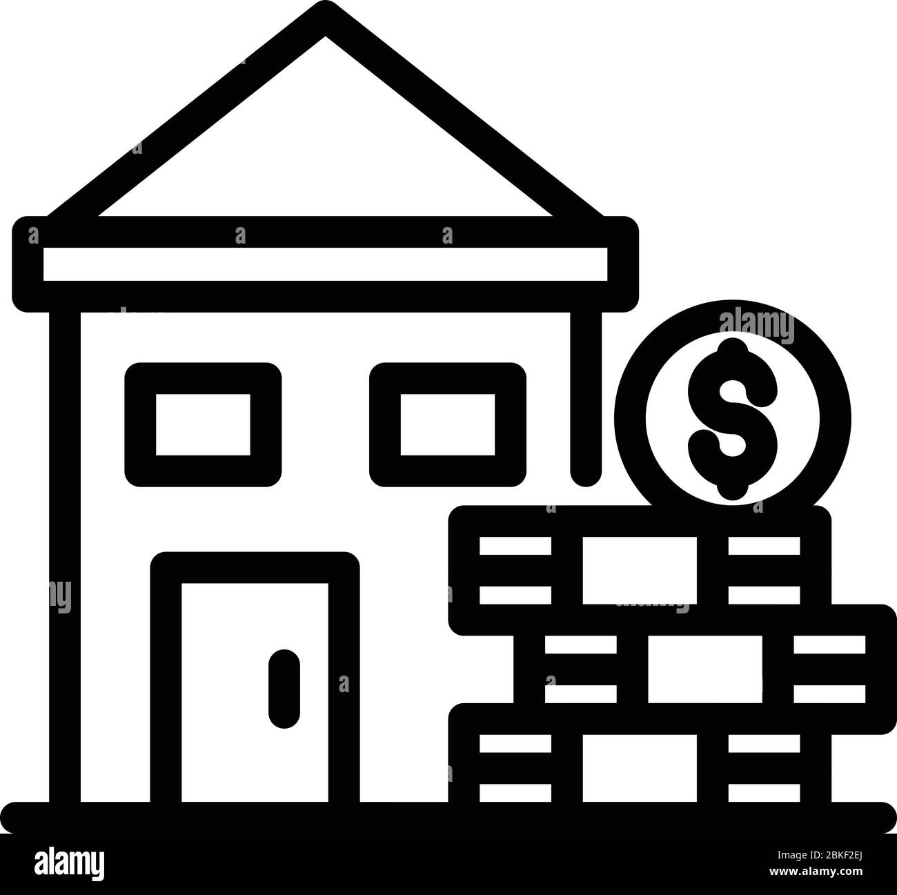 House and a stack of money icon, outline style Stock Vector