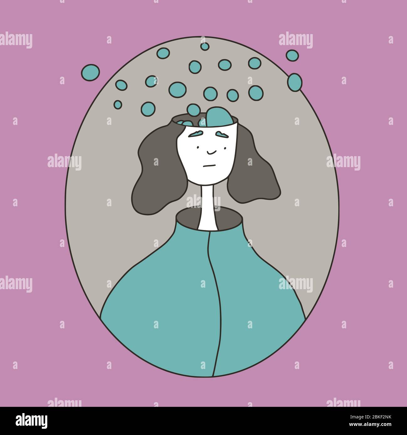 Portrait of girl with some mental issues. Female tenager with  too many thoughts. Sad young woman with complicated ideas. Person with anxiety disorder Stock Vector