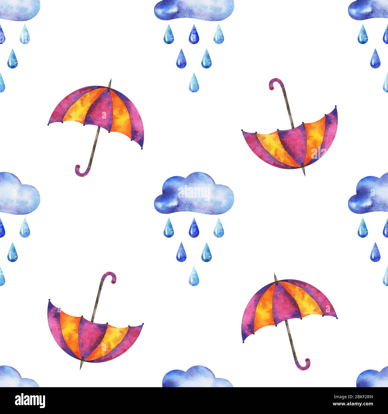 hands drawn watercolor autumn seamless pattern with clouds, raindrops ...