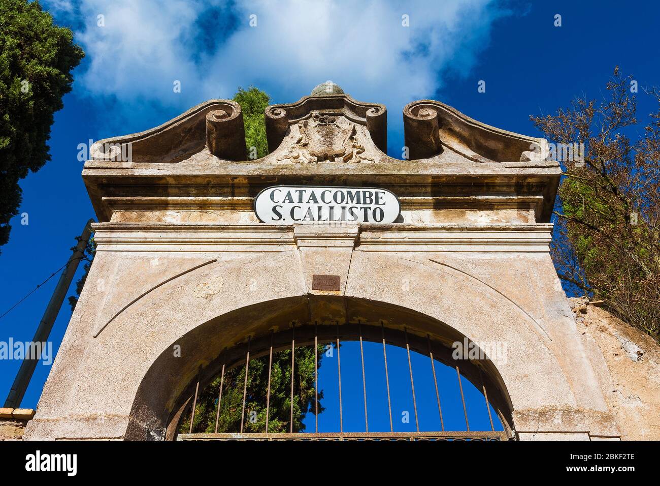 The entrance of Catacomb of Callixtus, one of the biggest and famous catacombs complex of Rome, along the old Appian Way Stock Photo