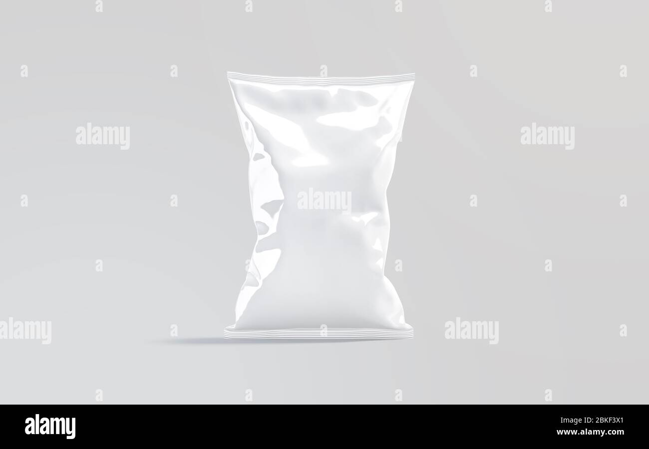 Blank white foil big chips pack mockup stand, front view Stock Photo
