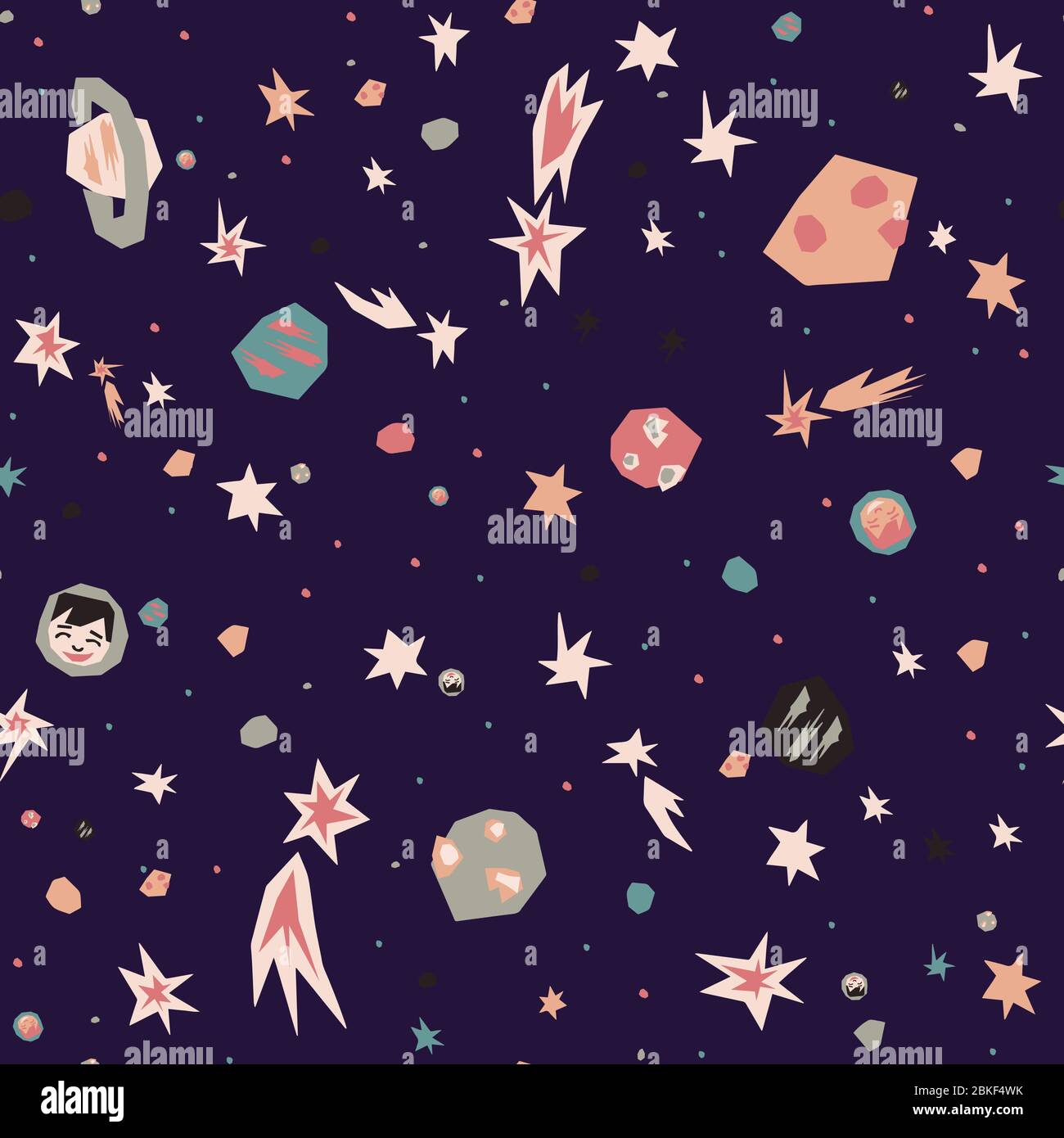 Space paper vector seamless pattern on violet Stock Vector