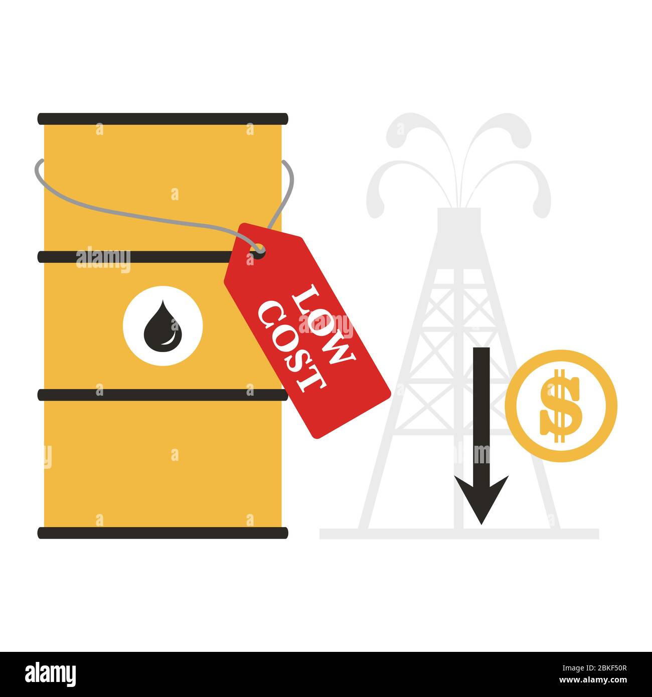 Vector illustration Oil price decrease. Petroleum industry. Economic crisis. Drop prices to