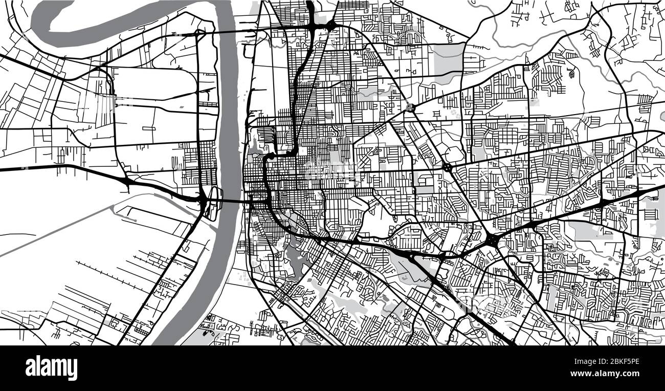 Urban vector city map of Baton Rouge, USA. Louisiana state capital Stock Vector