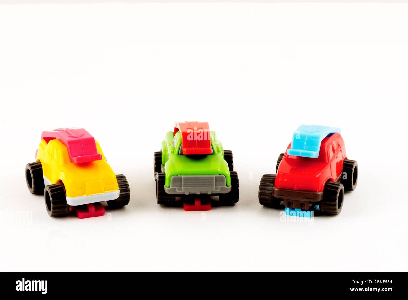 Matchbox Plastic truck toys isolated in white background Stock Photo