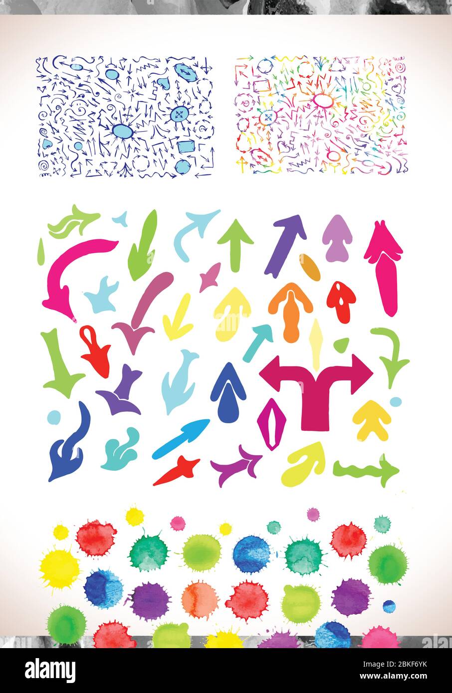 Colorful watercolor vector arrows. Vector design elements Stock Vector