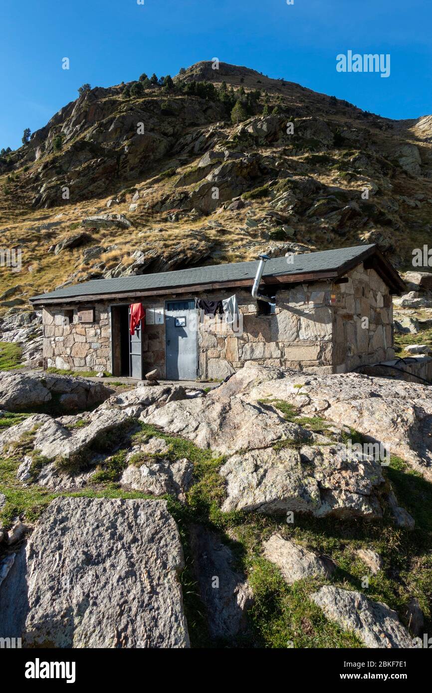 Coms de Jan mountain shelter (2215m.)Canillo parish.Andorra Stock Photo