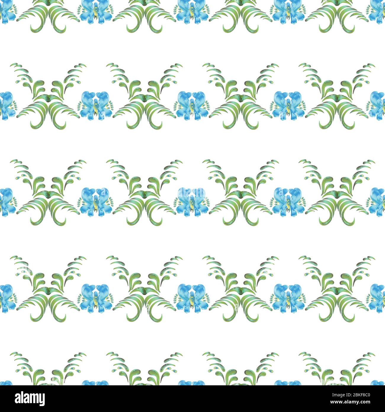Seamless vector vintage pattern with blue flowers on a white background ...