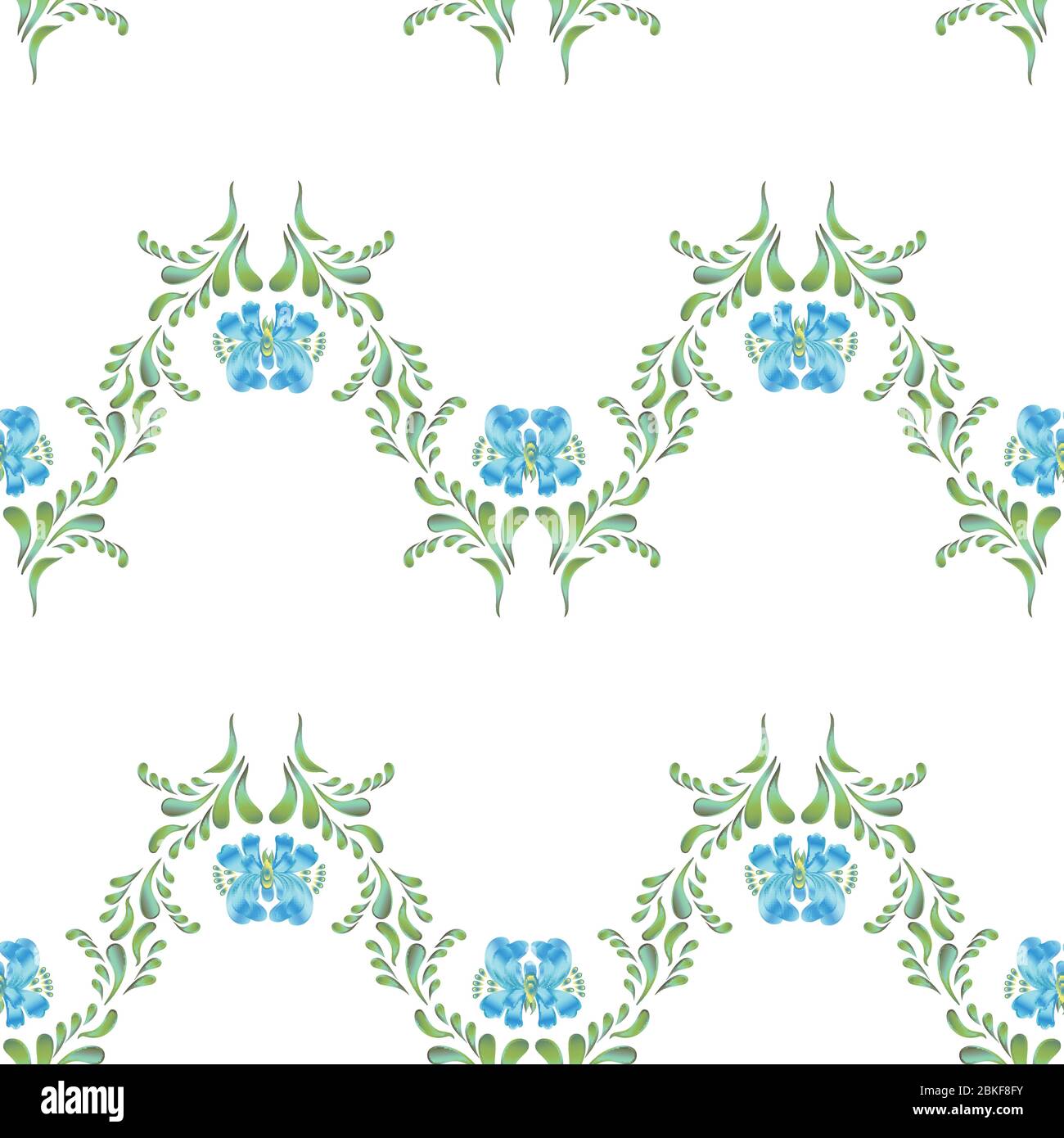 Seamless vector vintage pattern with blue flowers on a white background ...