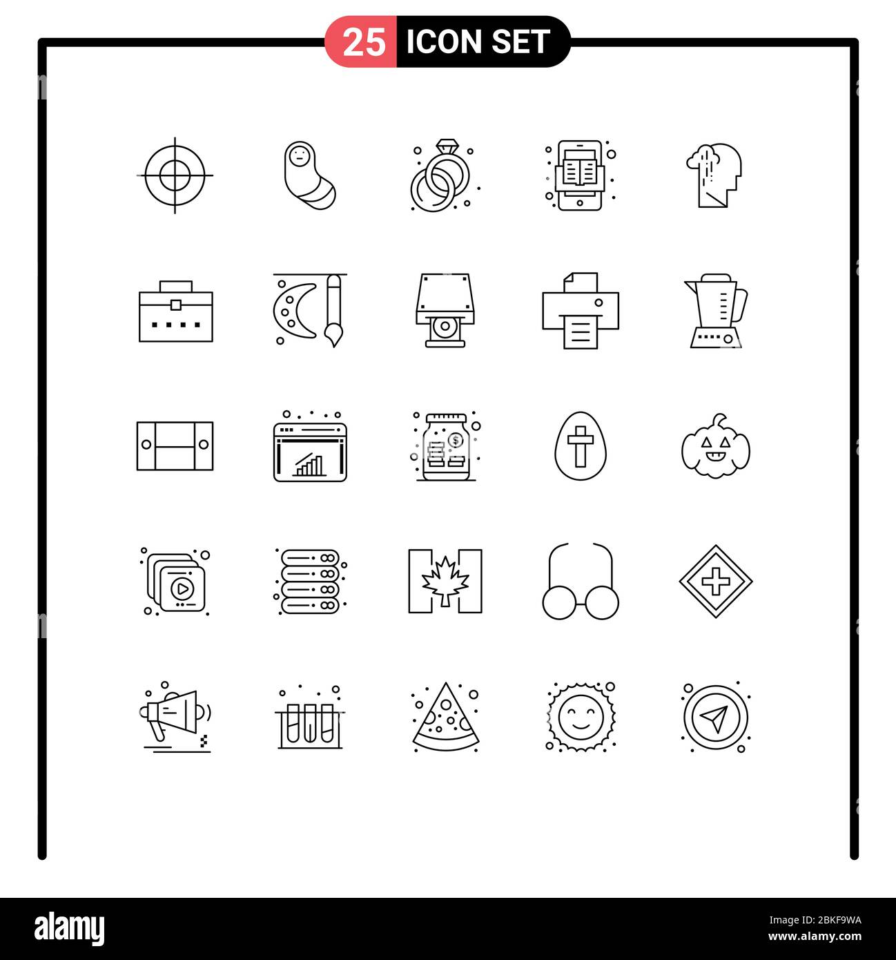 25 Creative Icons Modern Signs and Symbols of melancholy, grief, jewelry, depression, online Editable Vector Design Elements Stock Vector
