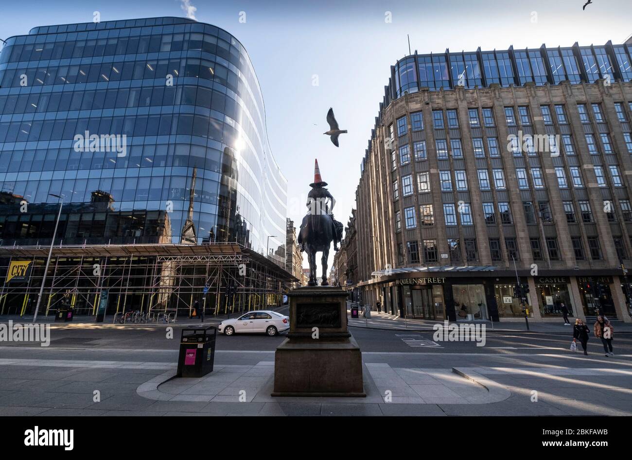 The Duke of Wellington Statue outside of the Gallery of Modern art in Glasgow during the Covid-19 lockdown. Stock Photo