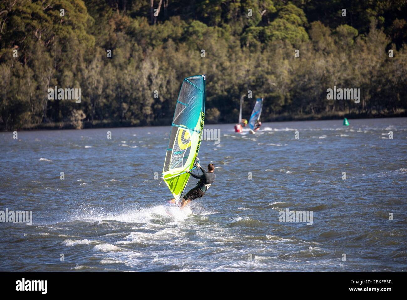 Windsurfing on Narrabeen lake in North Sydney New South Wales,Australia