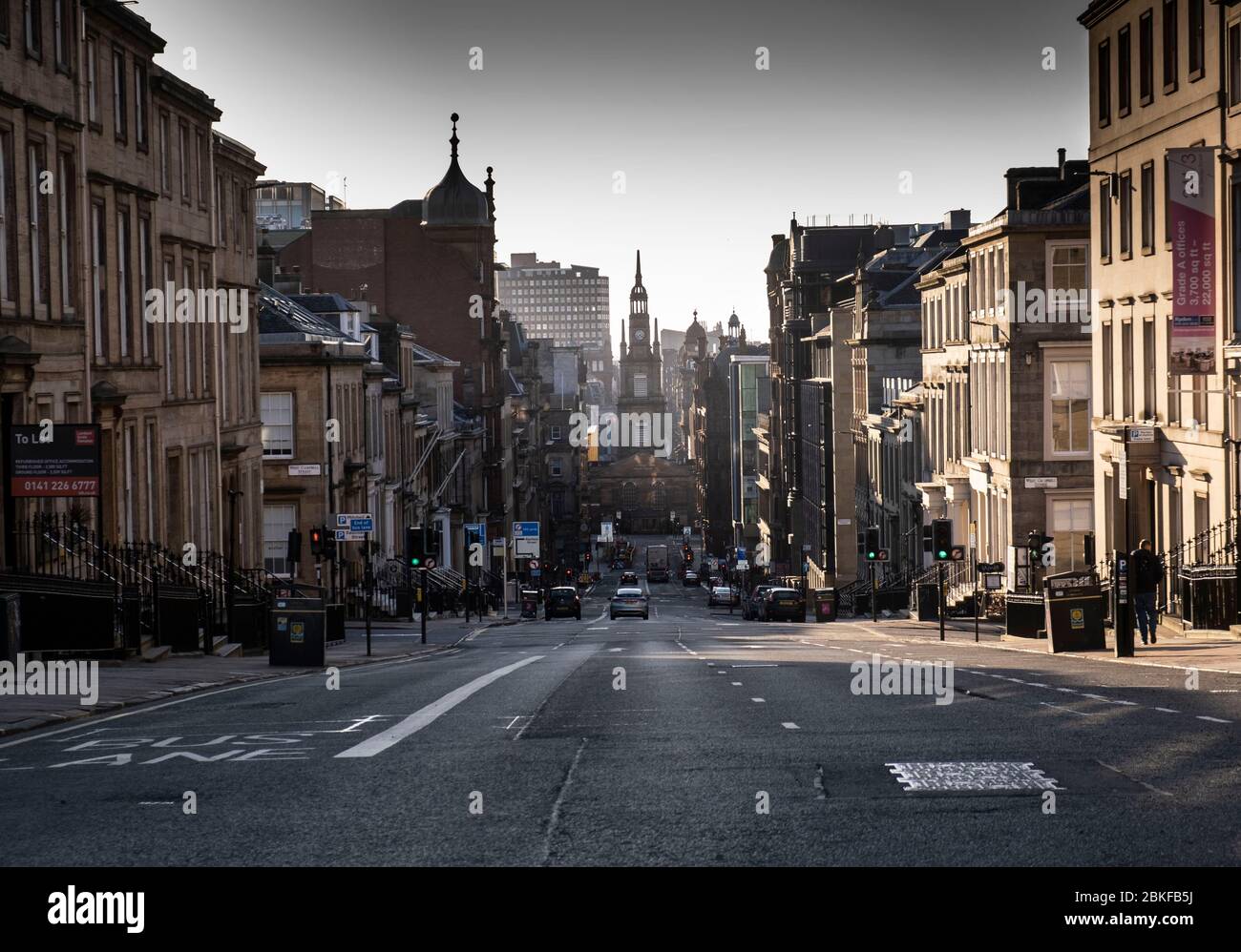 Looking down West Regent Street in Glasgow during Covid-19 lockdown. Stock Photo