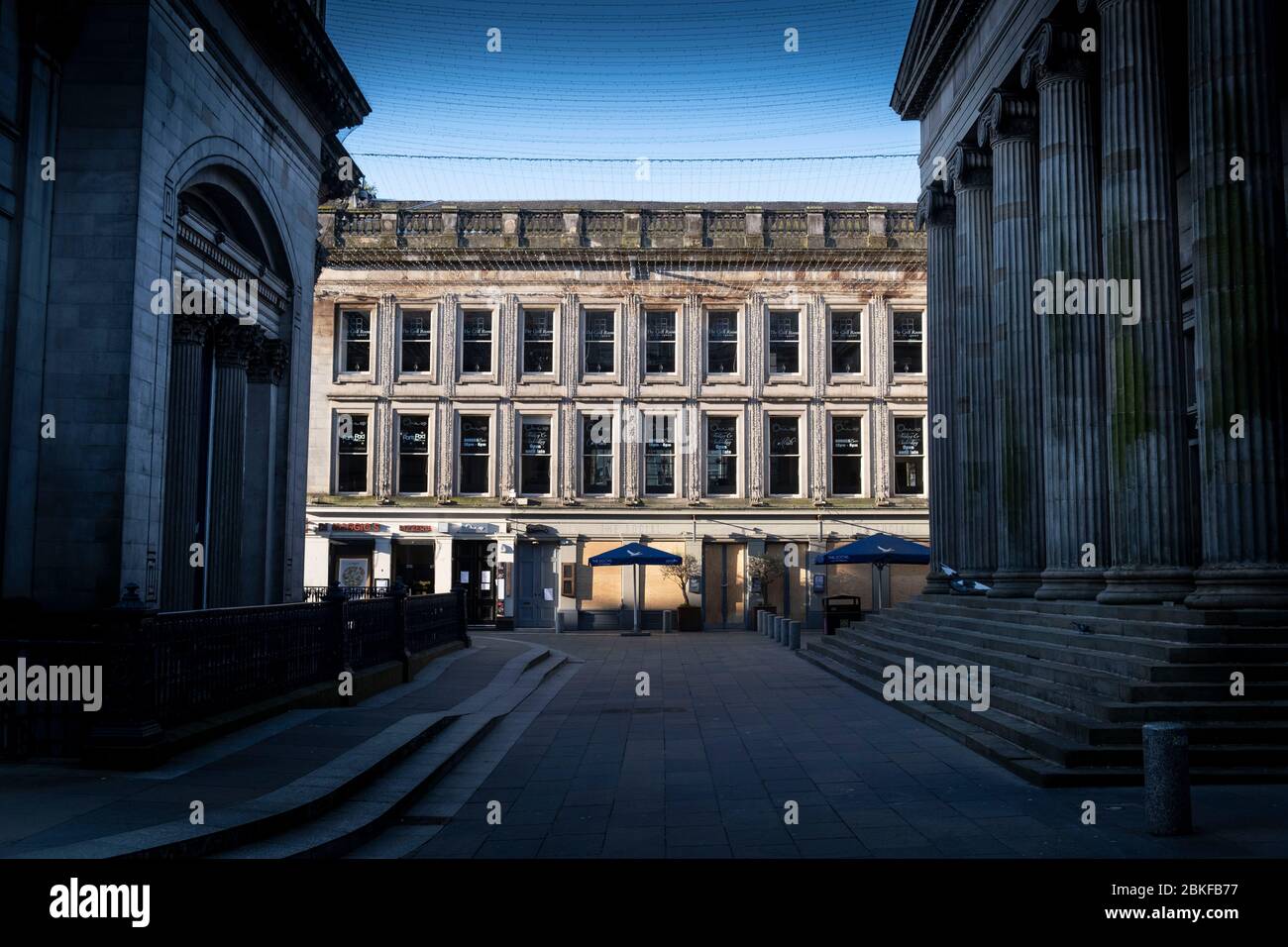 Empty Royal exchange square in Glasgow during the Covid-19 lockdown. Stock Photo