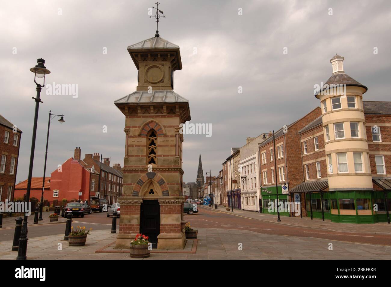 Tynemouth village showing recent restoration of clocktower and general upgrading of Front Street; UK Stock Photo