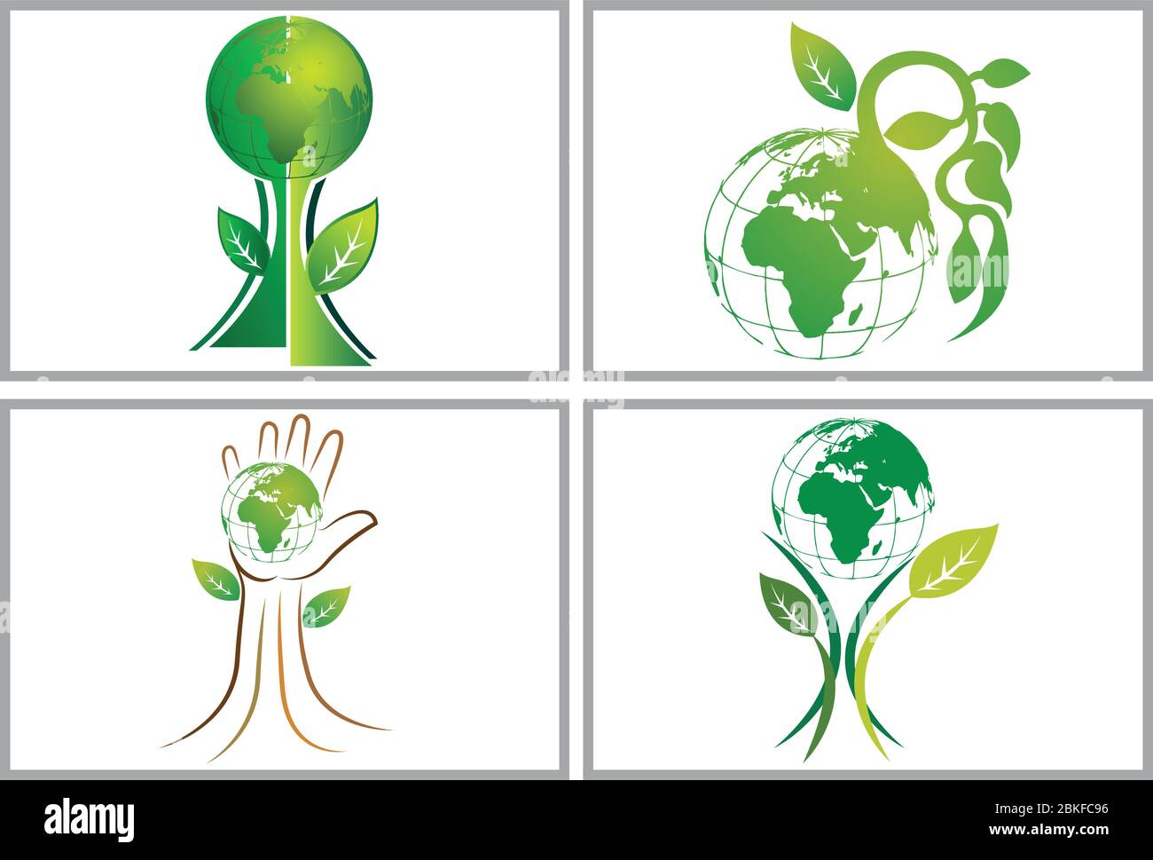 Illustration art of a globe tree set collection logos with background Stock Vector