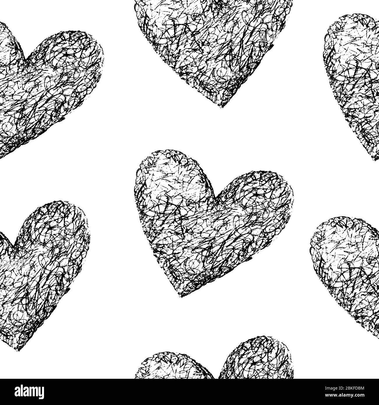 Hearts seamless pattern. Black and white background Stock Vector Image ...