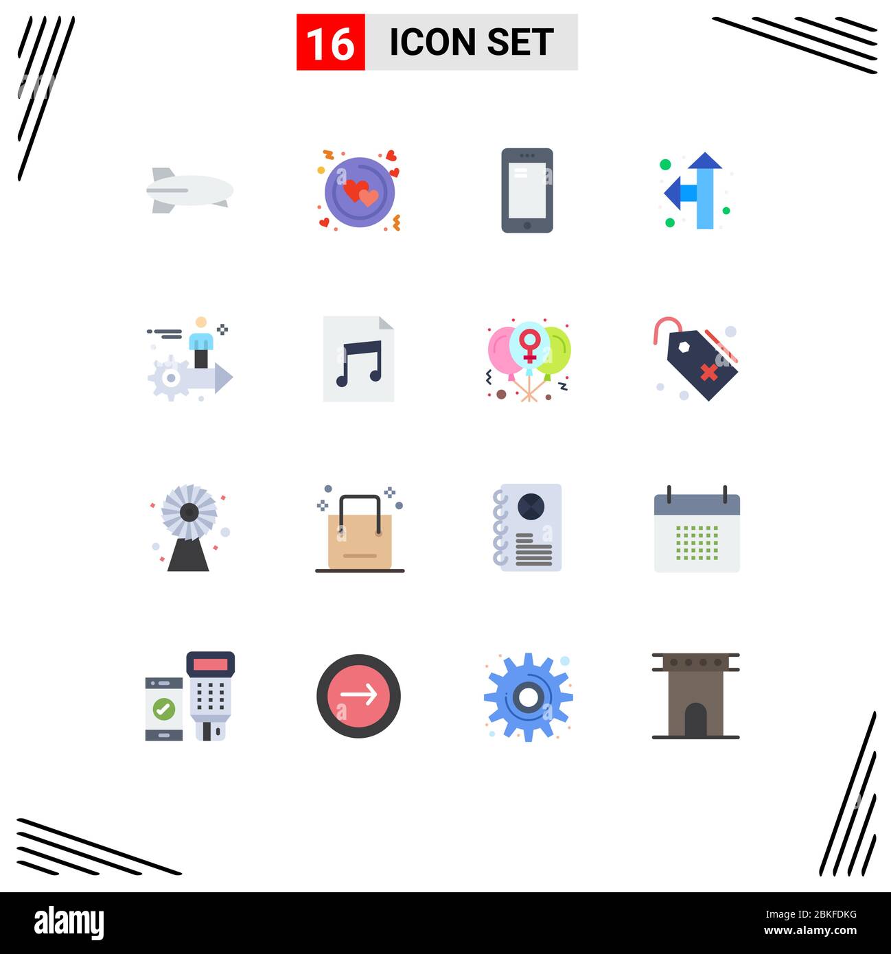 Universal Icon Symbols Group of 16 Modern Flat Colors of gear, up left, phone, pointer, samsung Editable Pack of Creative Vector Design Elements Stock Vector