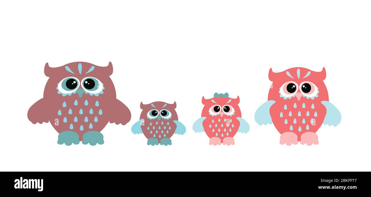 Set of cartoon owls. Cute vector owl family Stock Vector Image & Art - Alamy