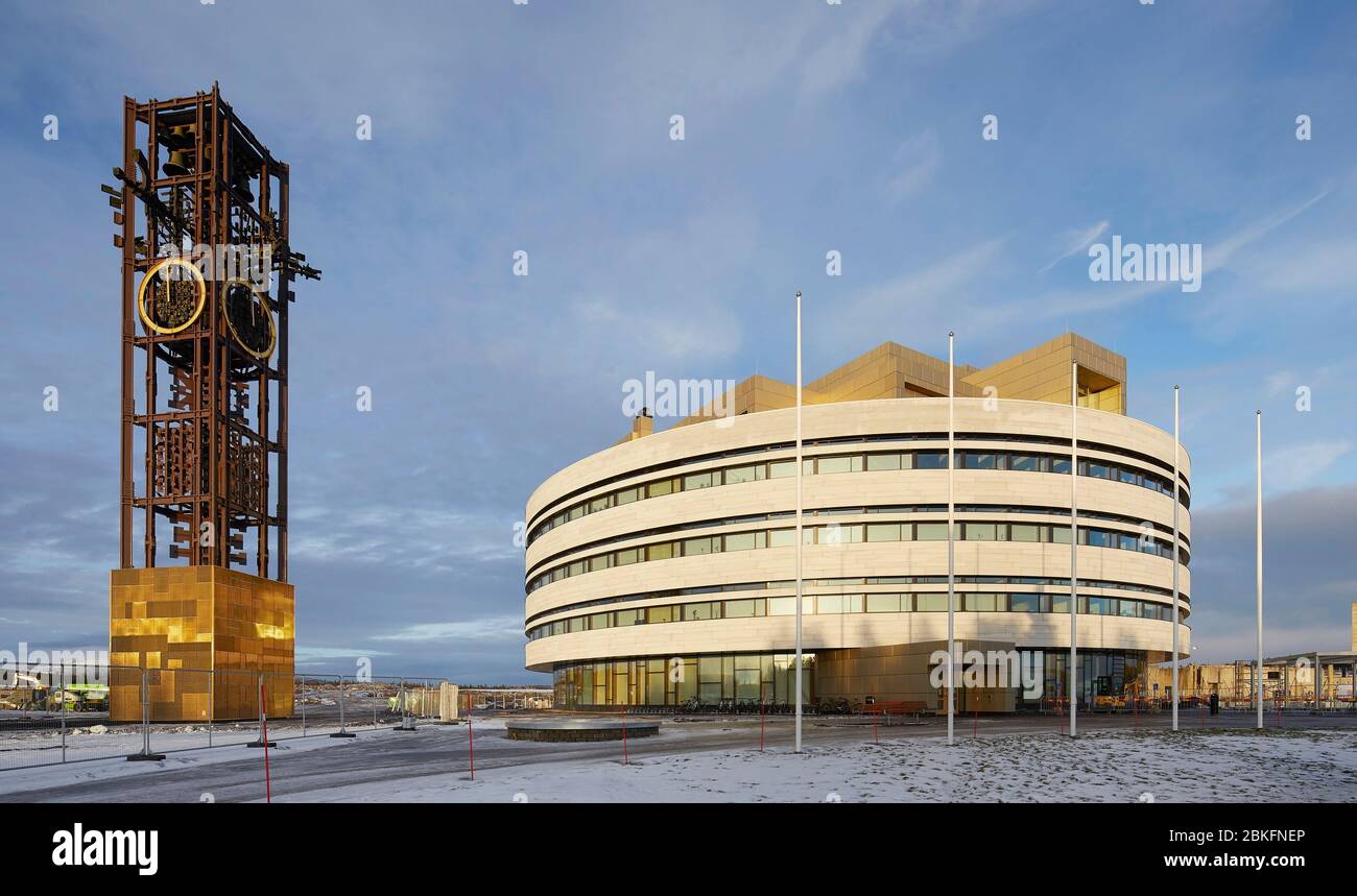 Exterior facade. Kristallen Kiruna, Kiruna, Sweden. Architect: Henning Larsen, 2018. Stock Photo