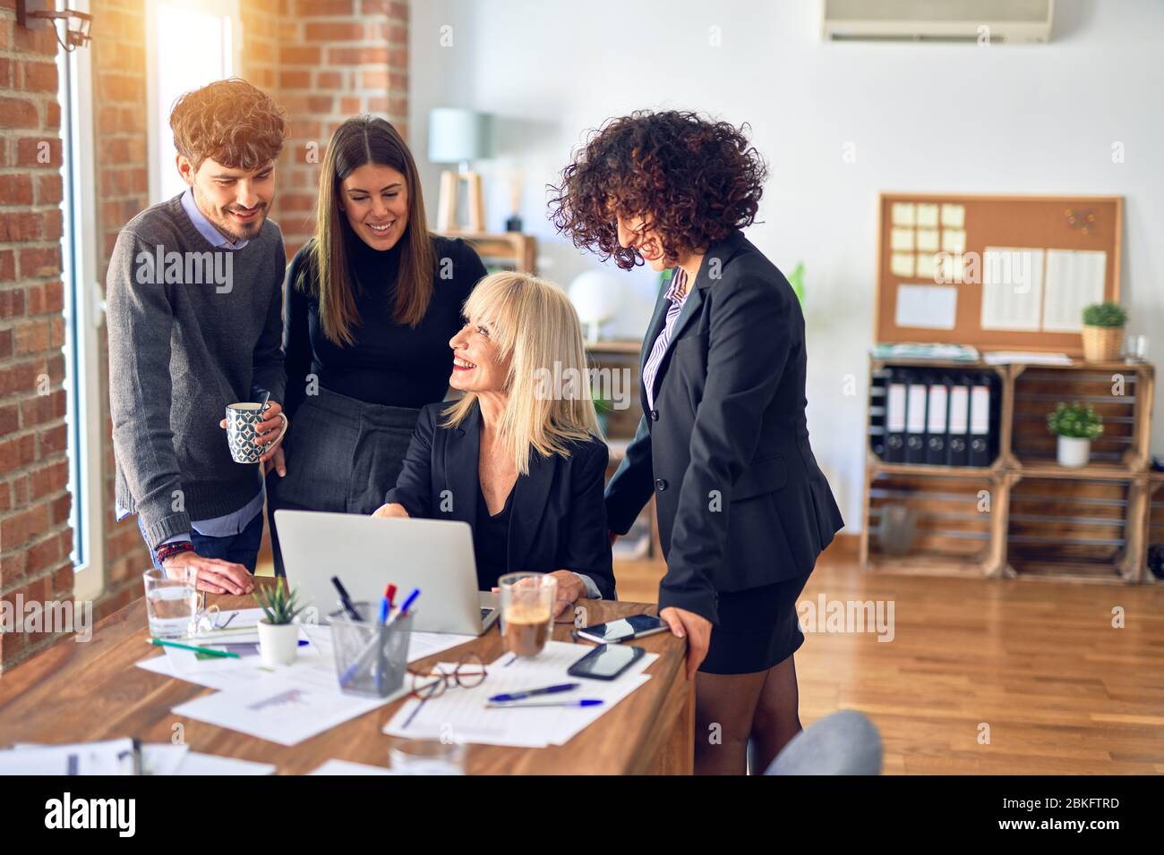 Working Smiling Group of business workers smiling happy and confident. Working together ...