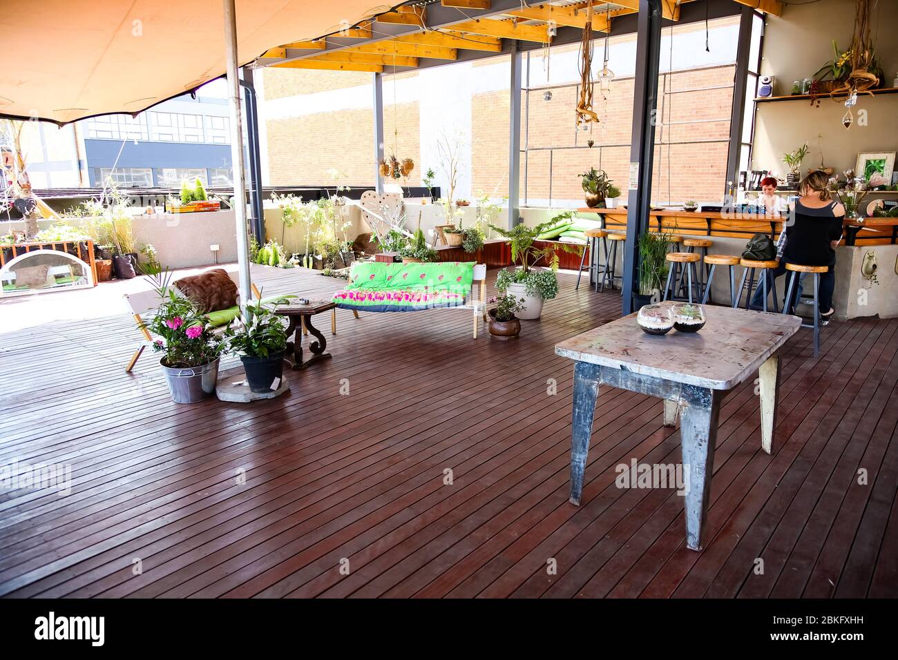 Johannesburg, South Africa October 4, 2012 Rooftop lounge bar and restaurant with wooden