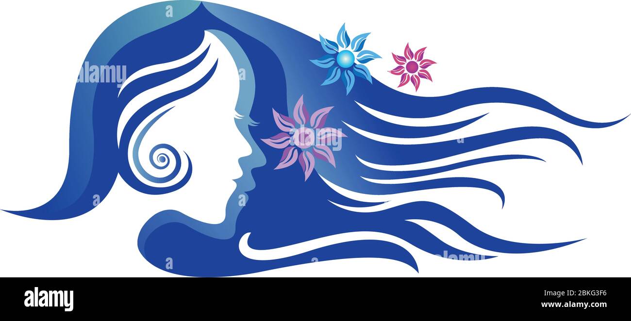 beauty girl with long hair logo Stock Vector