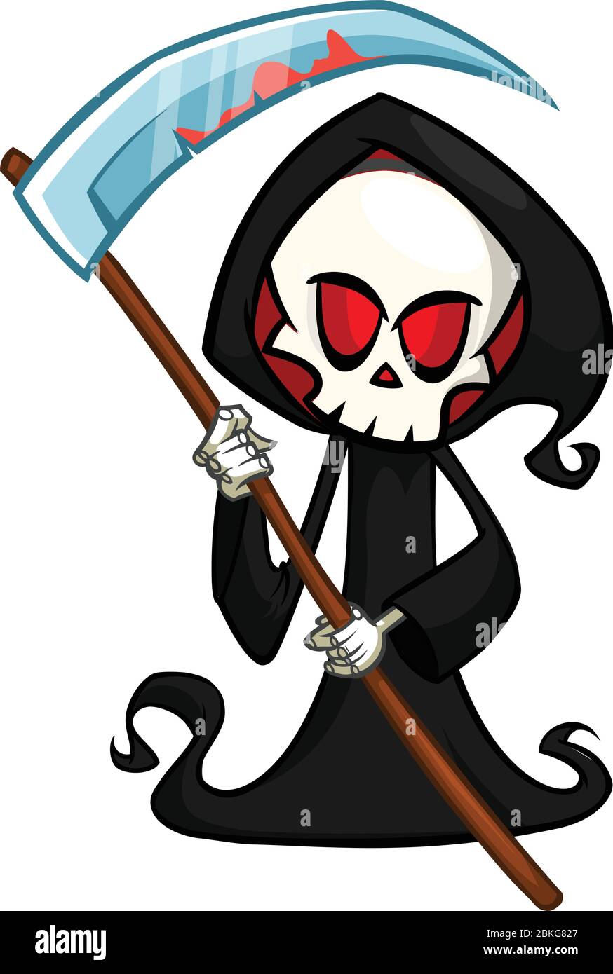 Scary cartoon grim reaper with scythe. Halloween death character illustration Stock Vector Image