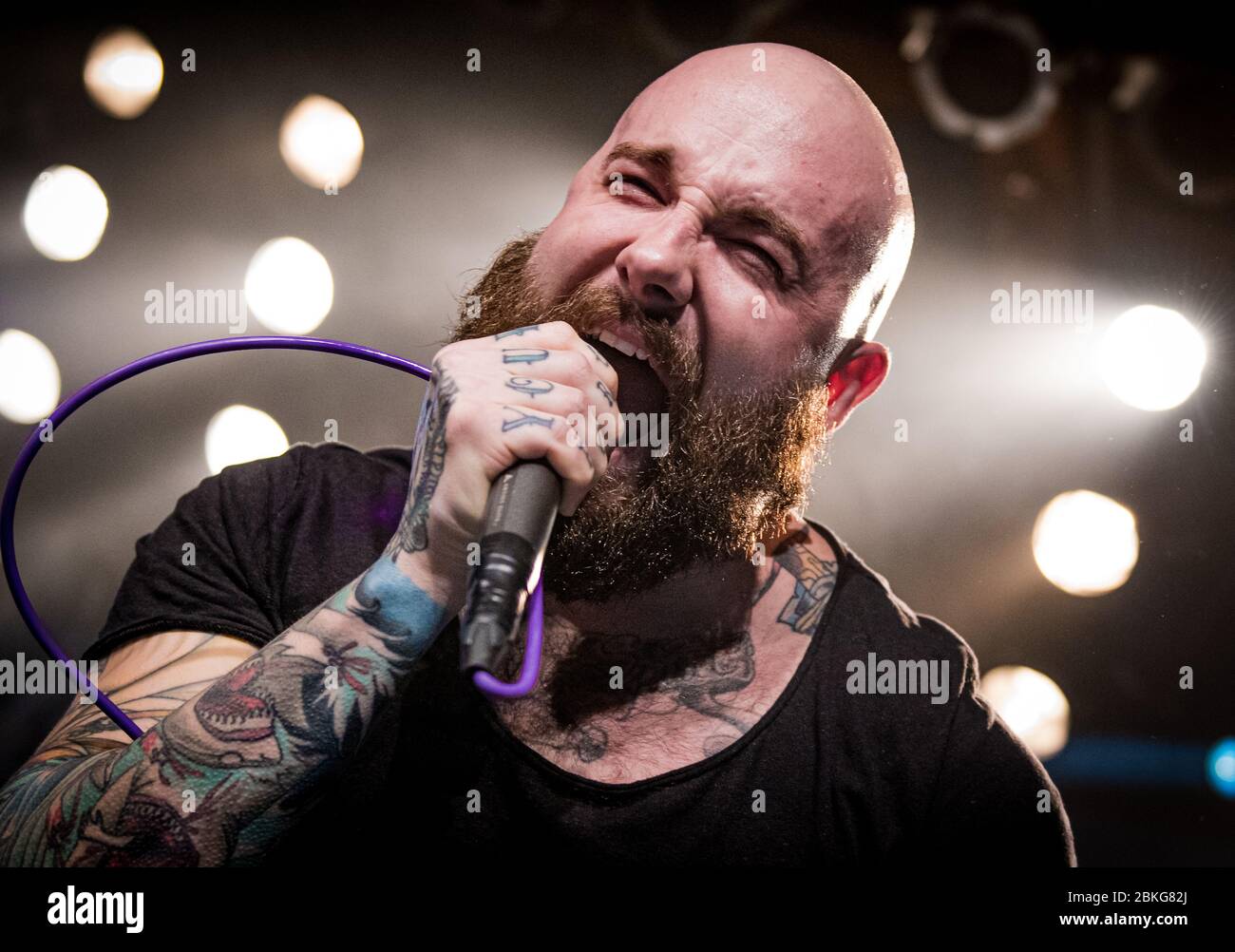 Copenhagen, March 2018. The American metalcore band August Burns Red performs a live concert at Pumpehuset in Copenhagen. Here vocalist Jake is seen live on stage. (Photo credit: Gonzales