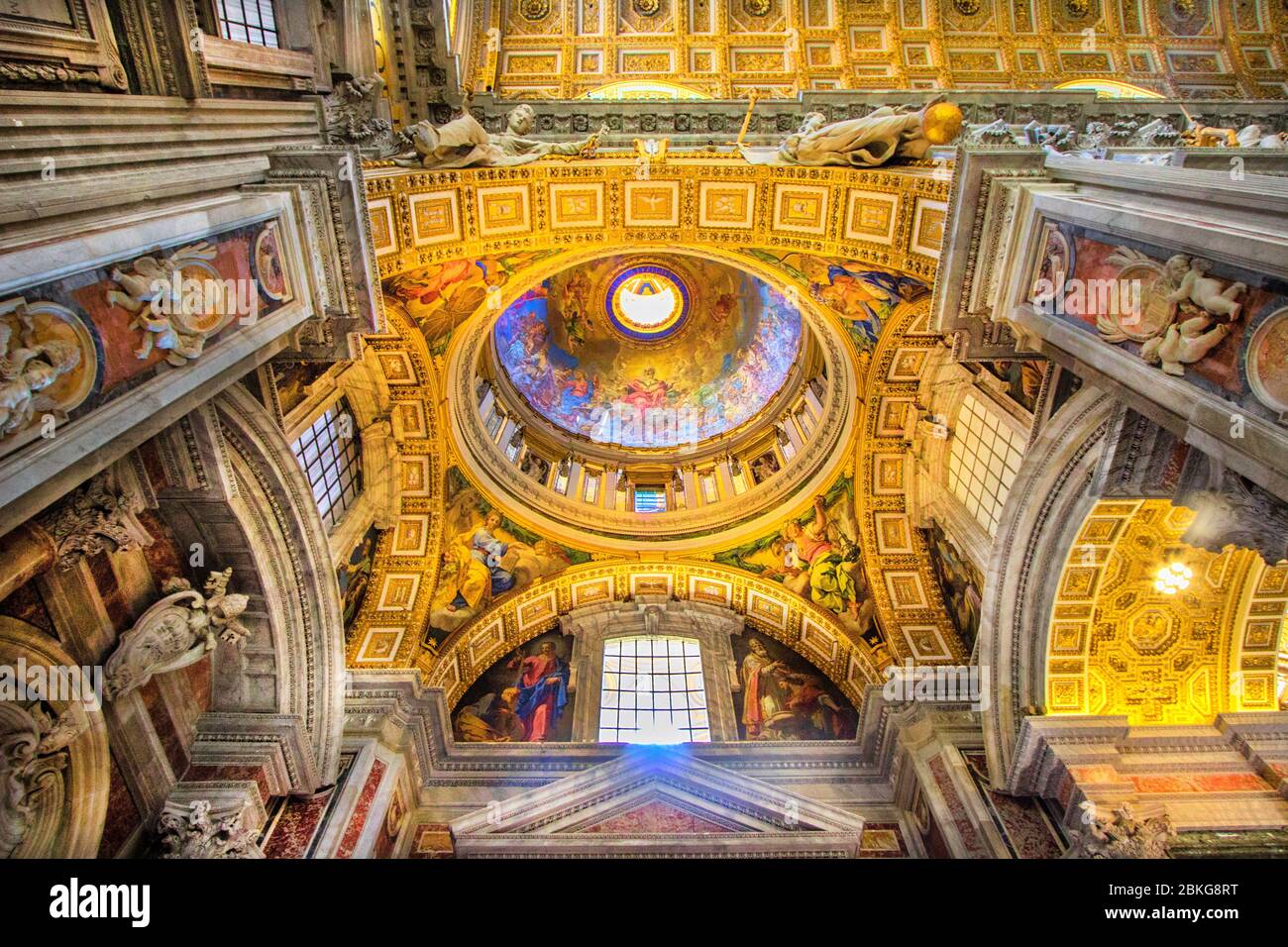 interior of St Peter’s Basilica,catholic shrines,the tomb of St Peter,splendid church,St. Peter’s Cathedral in Rome,vatican,italy, Stock Photo