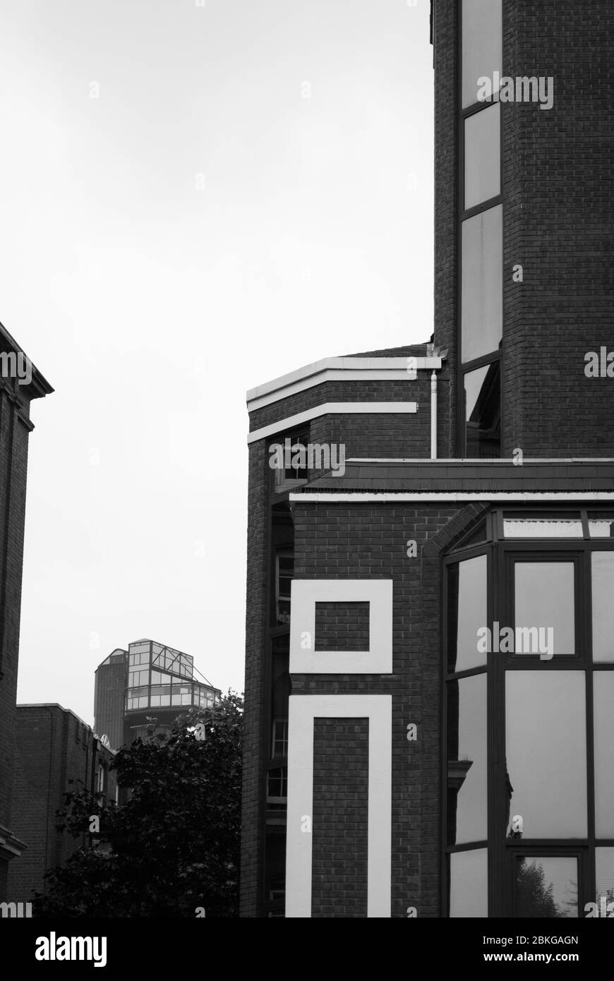 Postmodern Architecture Red Brick Windows Geometric Elsinore House, 77 Fulham Palace Rd, Hammersmith, London W6 8JA TP Bennett Stock Photo