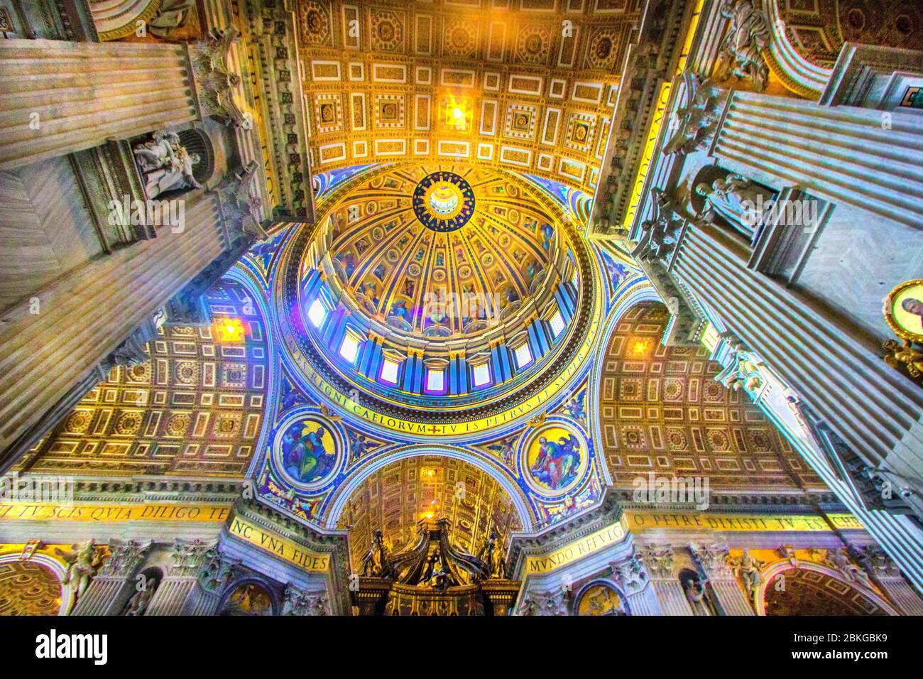 interior of St Peter’s Basilica,catholic shrines,the tomb of St Peter,splendid church,St. Peter’s Cathedral in Rome,vatican,italy, Stock Photo