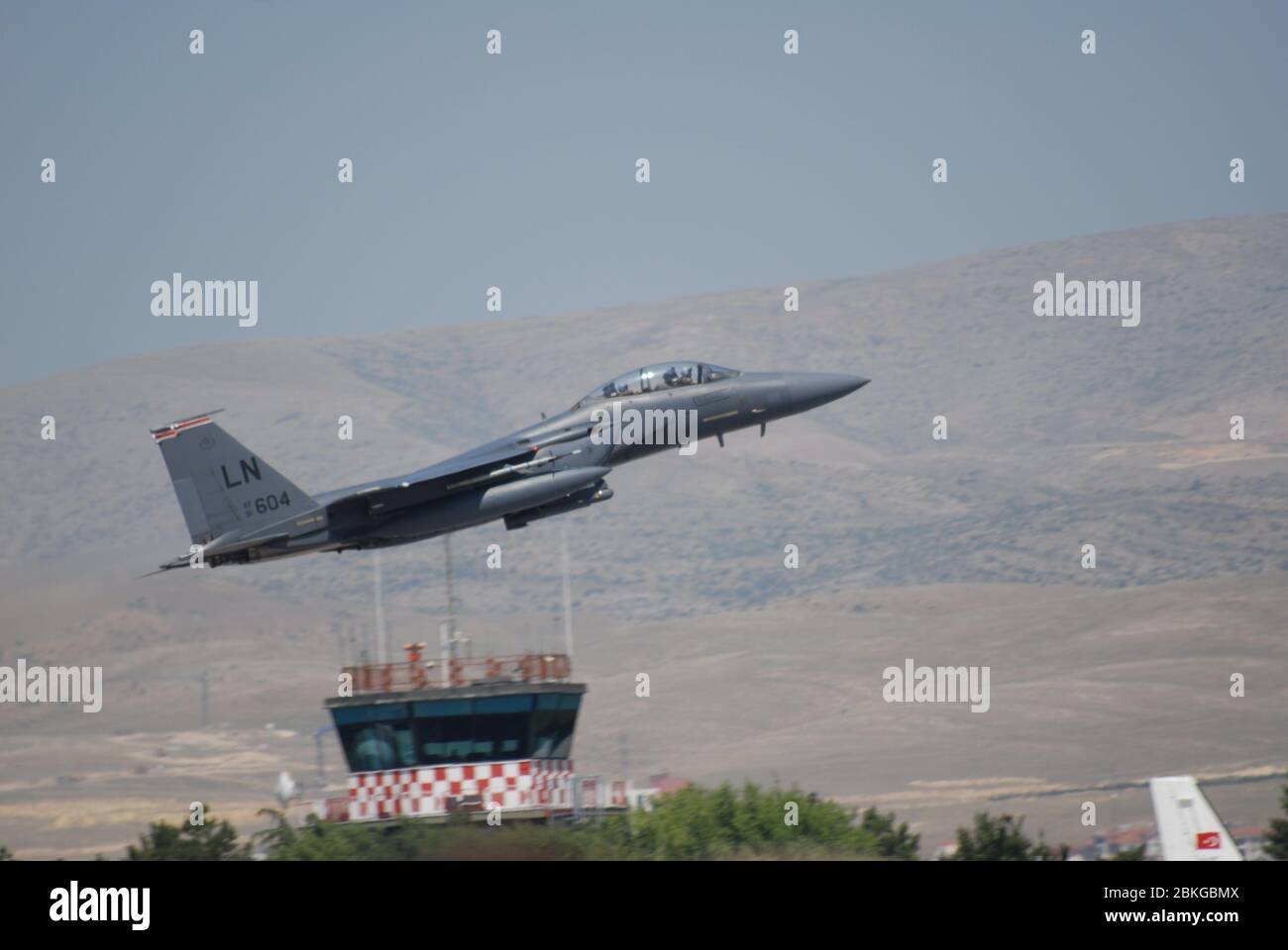 United States Air Force F-15 Strike Eagle jet fighter at takeoff from an air base during the Anatolian Eagle military exercise in Konya Stock Photo